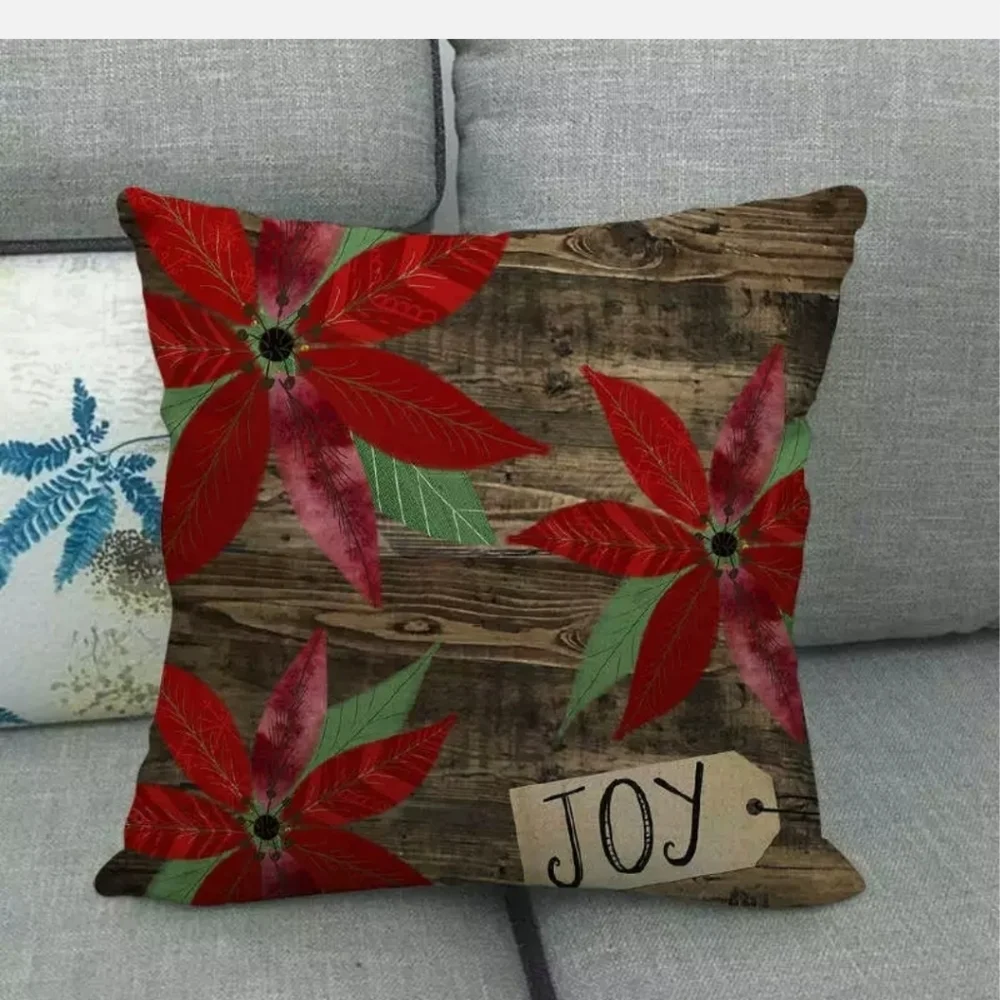 🌲New Christmas Farm House Poinsettia Cushion Cover